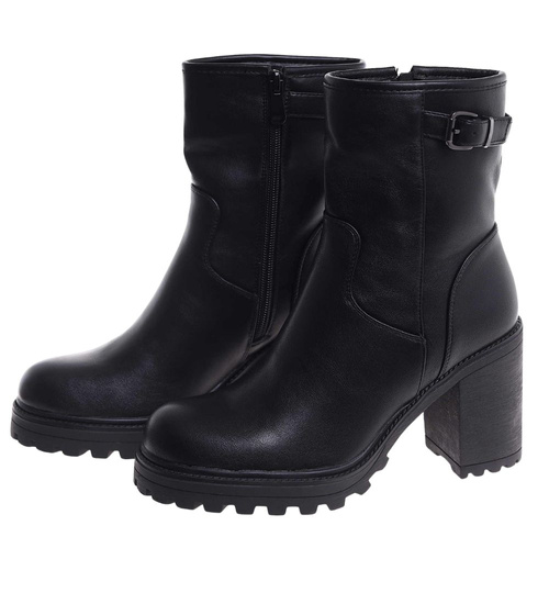 Czarne botki zimowe na grubym obcasie /E8-1 18558 G388/