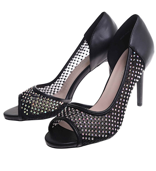 Czarne sandały szpilki ażurowe /A4-2 17835 G18-45 +H2/