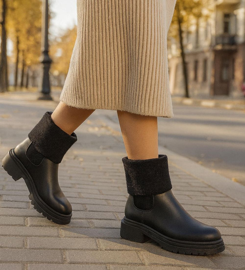 Czarne wsuwane botki zimowe /E7-1 18543 G381/