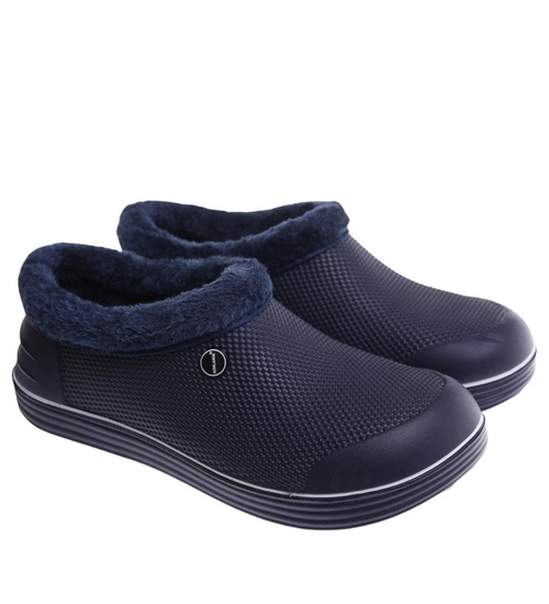 Męskie kalosze piankowe z futerkiem Granatowo białe /H2 18167 T291/