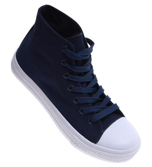 Klasyczne granatowe trampki damskie z wysoką cholewką /H2 16732 G9-84/