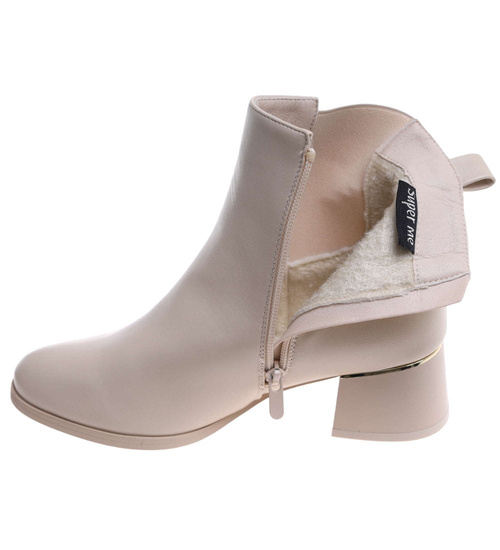 Klasyczne damskie botki na niskim obcasie Beżowe /E10-3 18381 W484/