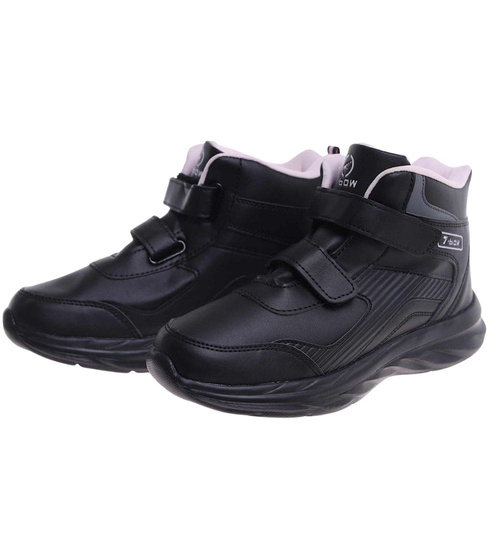 Ocieplane półbuty dziewczęce na rzepy Czarno różowe /E7-2 18360 T285/