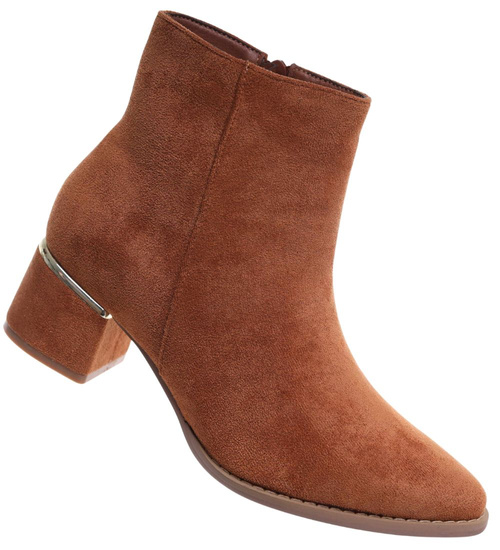 Karmelowe zamszowe botki na niskim obcasie /A7-1 18320  W3/