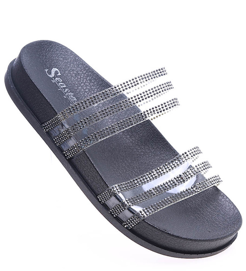 Czarne basenowe wodoodporne klapki damskie /F8-2 14294 S038/