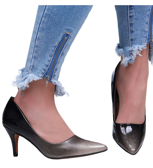 Czarno złote klasyczne szpilki damskie /G8-2 16083 T154