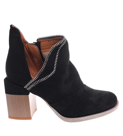 Czarne damskie botki na stabilnym obcasie /D6-1 12420 T220/