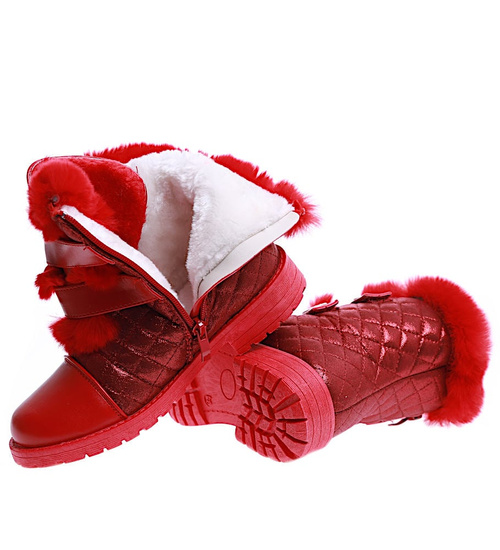 Czerwone dziewczęce pikowane botki ocieplane trapery /E10-2 15343 T346/