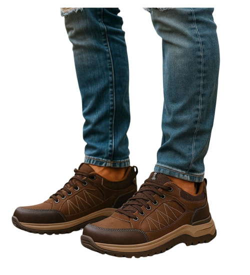 Sznurowane męskie buty trekkingowe Brązowe /A2-3 18204 T485/