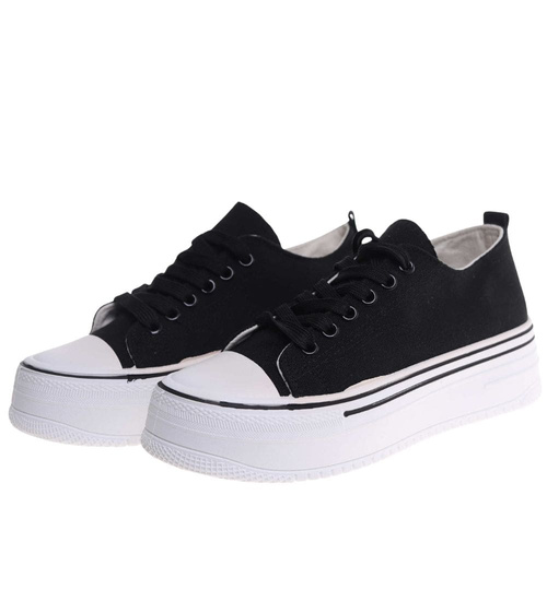 Materiałowe trampki na platformie sznurowane /J5-1 18492 W6/