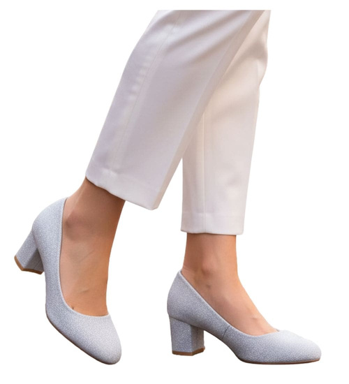 Wizytowe srebrne czółenka na klocku /G11-2 18632 T357/