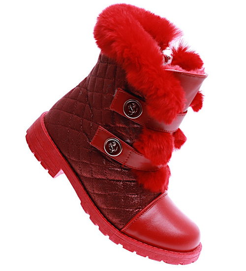 Czerwone dziewczęce pikowane botki ocieplane trapery /E10-2 15343 T346/