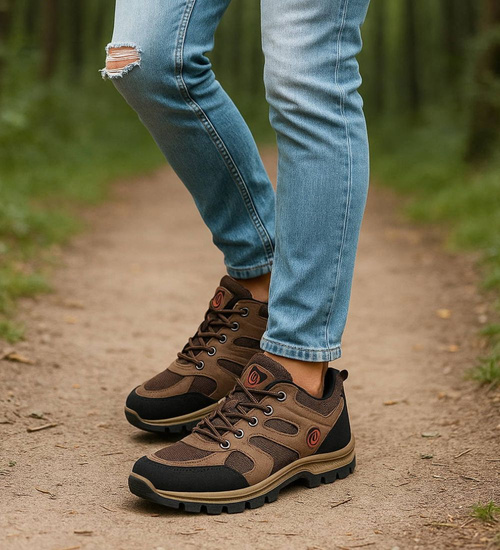 Wiązane męskie buty trekkingowe Brązowe /B1-1 18198 T389/