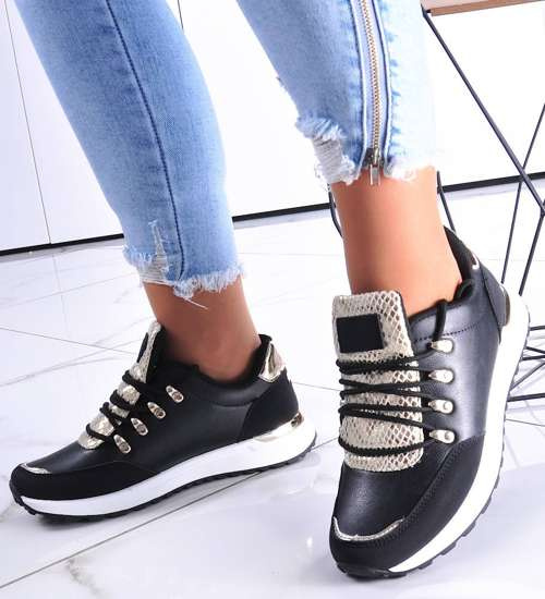 Modne damskie buty sportowe Czarne /A3-3 12345 T697/