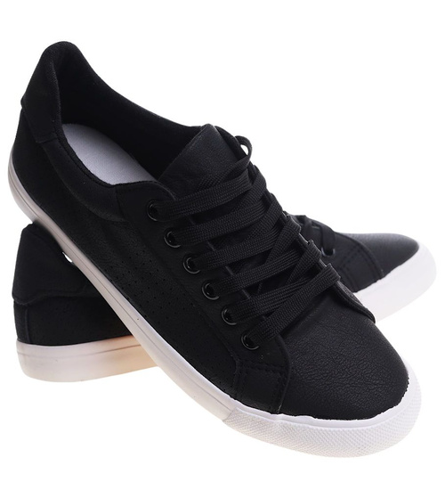 Czarne trampki damskie sznurowane /C6-2 12314 S197/