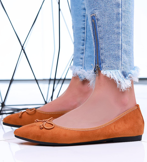 Camelowe baleriny damskie z kokardką/A3-2 16010 T181/