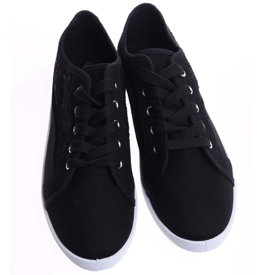 Czarne ażurowe koronkowe tenisówki /E10-2 17337 T137/