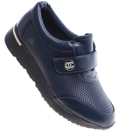 Granatowe dziewczęce półbuty na rzepy /E9-2 14954 T039/