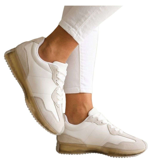 Biało szare damskie sneakersy buty sportowe /D7-2 18849 T155/