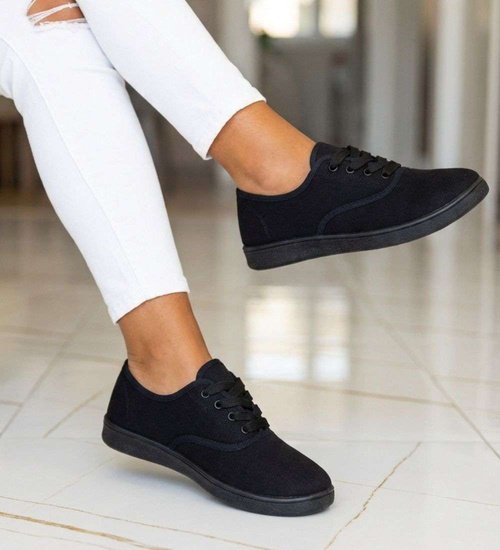 Czarne sznurowane tenisówki damskie /F5-2 18730 T187/