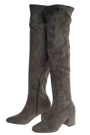 Oliwkowe kozaki muszkieterki na niskim obcasie /D4-3 18442 T386/