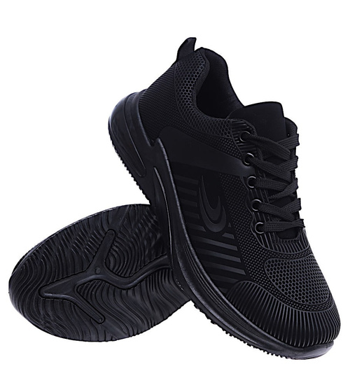 Sznurowane męskie czarne buty sportowe sneakersy /B6-1 14634 S296/