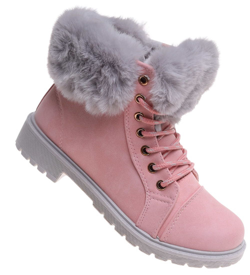 Zimowe botki trapery z futerkiem Różowe /C1-2 18279 T244/