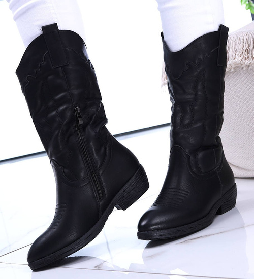 Damskie czarne kowbojki ocieplane na niskim obcasie /F3-2 14818 S296/