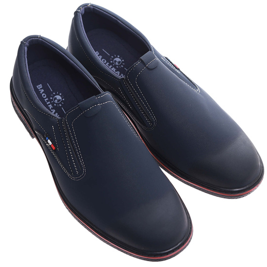 Wsuwane męskie półbuty granatowe pantofle /D8-2 14663 T496/