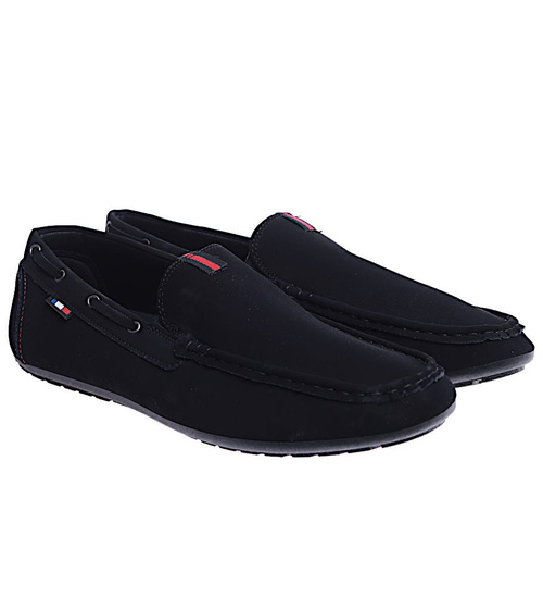 Męskie półbuty mokasyny Czarne /E3-2  14743 S494/