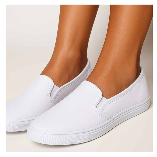 Białe materiałowe tenisówki slip on /C5-2 17772  T282/
