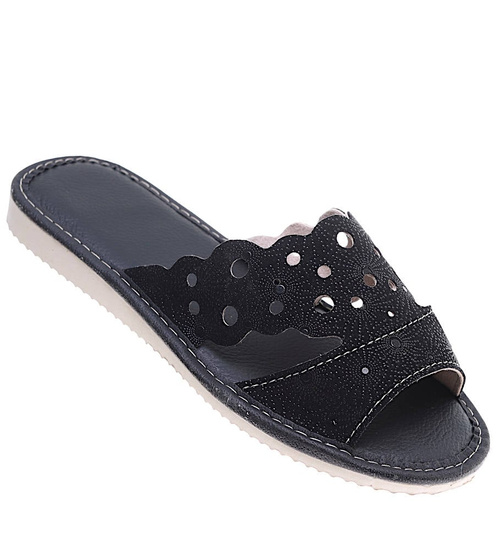 Czarne ażurowe domowe klapki kapcie /E7-1 16207 S165/