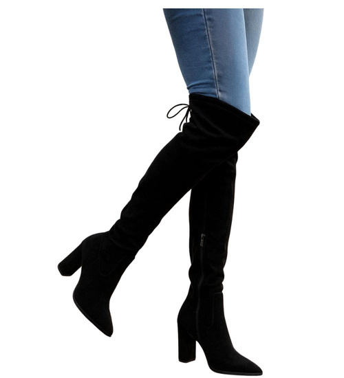 Czarne wysokie kozaki muszkieterki na obcasie /B6-2 18384 W582/