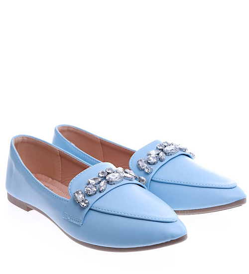 Niebieskie balerinki lordsy z kamieniami /B2-1 14109 T2/