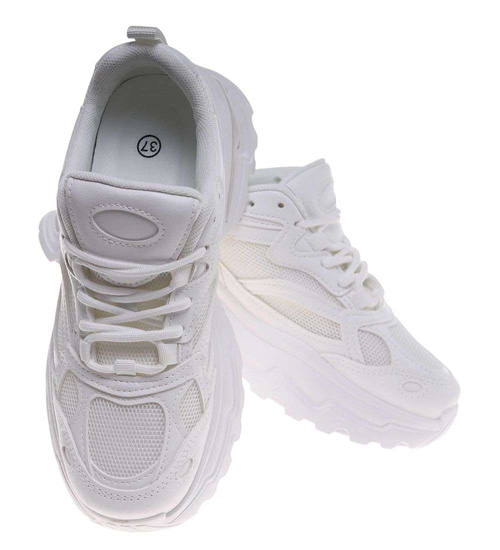 Damskie buty sportowe białe na platformie /G8-2 18658 S242/