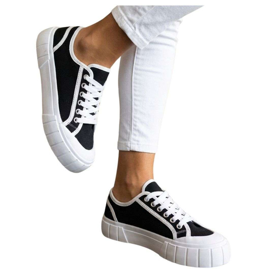 Sznurowane trampki damskie czarne /C3-3 H2 18068 T7/