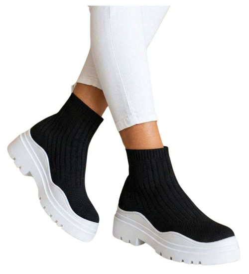 Czarne trampki damskie na platformie /G10-3 13376 T292/