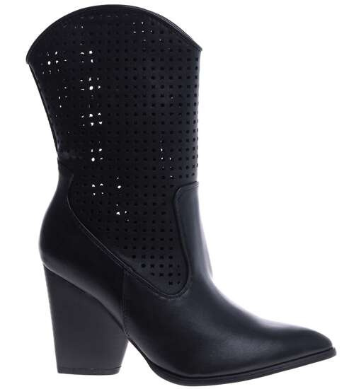 Ażurowe czarne kowbojki na słupku /G7-2 14899 T486/ Ażurowe czarne kowbojki na słupku /G7-2 14899 T486/