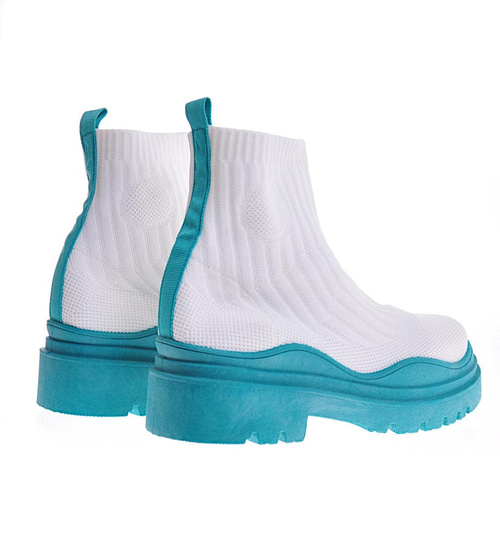 Damskie botki na grubej podeszwie White/Green /F7-2 12390 T490/