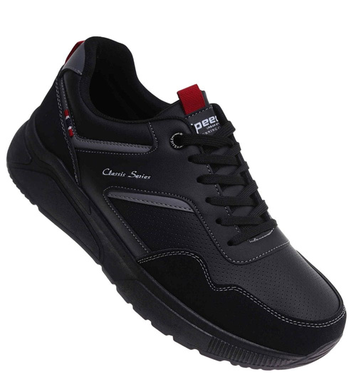 Sznurowane męskie czarne buty sportowe /A10-2 18013 GF585/