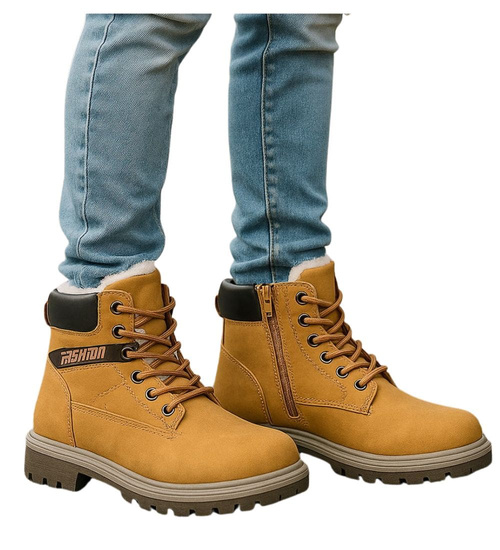 Ocieplane chłopięce camelowe buty trekkingowe /E7-2 18343 T366/