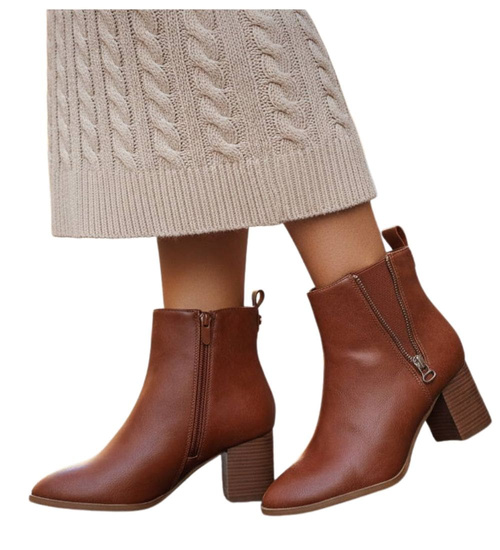 Ocieplane botki damskie na obcasie Camel /A1-3 18418 W4/