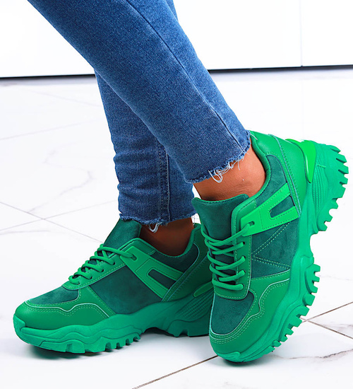 Wiązane sportowe buty damskie zielone /F2-3 131687 T499/