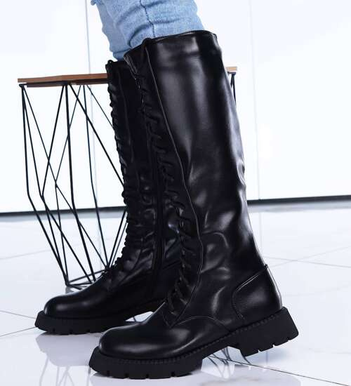 Czarne damskie wysokie trapery glany /E9--2 15452 T495/ Czarne damskie wysokie trapery glany /E9--2 15452 T495/