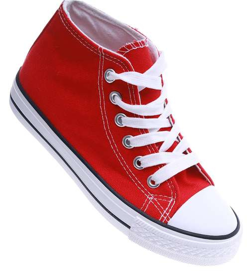 Wysokie dziewczęce trampki z tkaniny Czerwone /D9-3 14265 T85-5/ Wysokie dziewczęce trampki z tkaniny Czerwone /D9-3 14265 T85-5/
