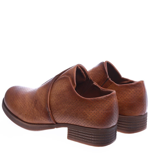 Wsuwane camelowe półbuty damskie /G13-3 13751 T292/