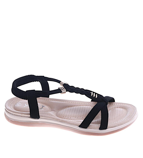 Czarne sandały na płaskim obcasie /C6-2 14043 T398/