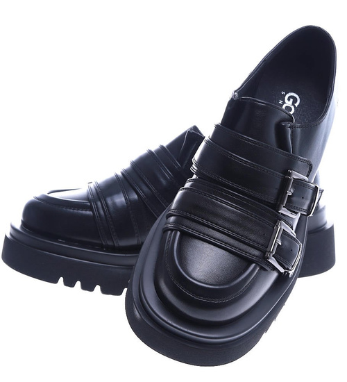 Czarne półbuty damskie na platformie /B3-1 13796 T331/