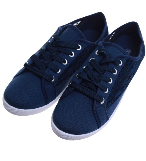 Granatowe ażurowe koronkowe tenisówki /G3-2 17611 T137/