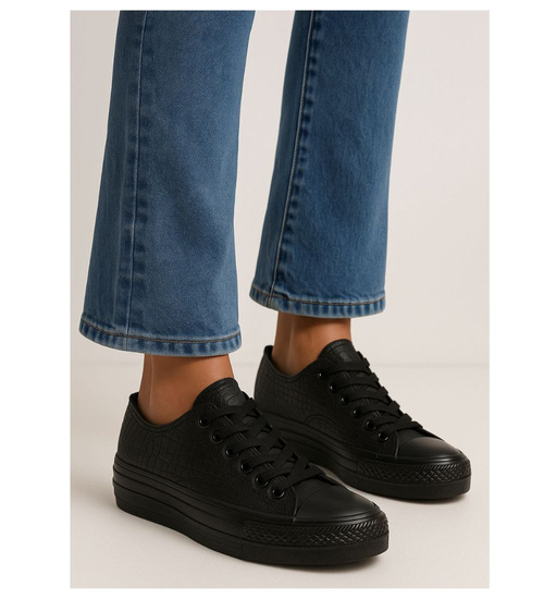 Czarne sznurowane damskie trampki na platformie /F9-2 16373 G167/